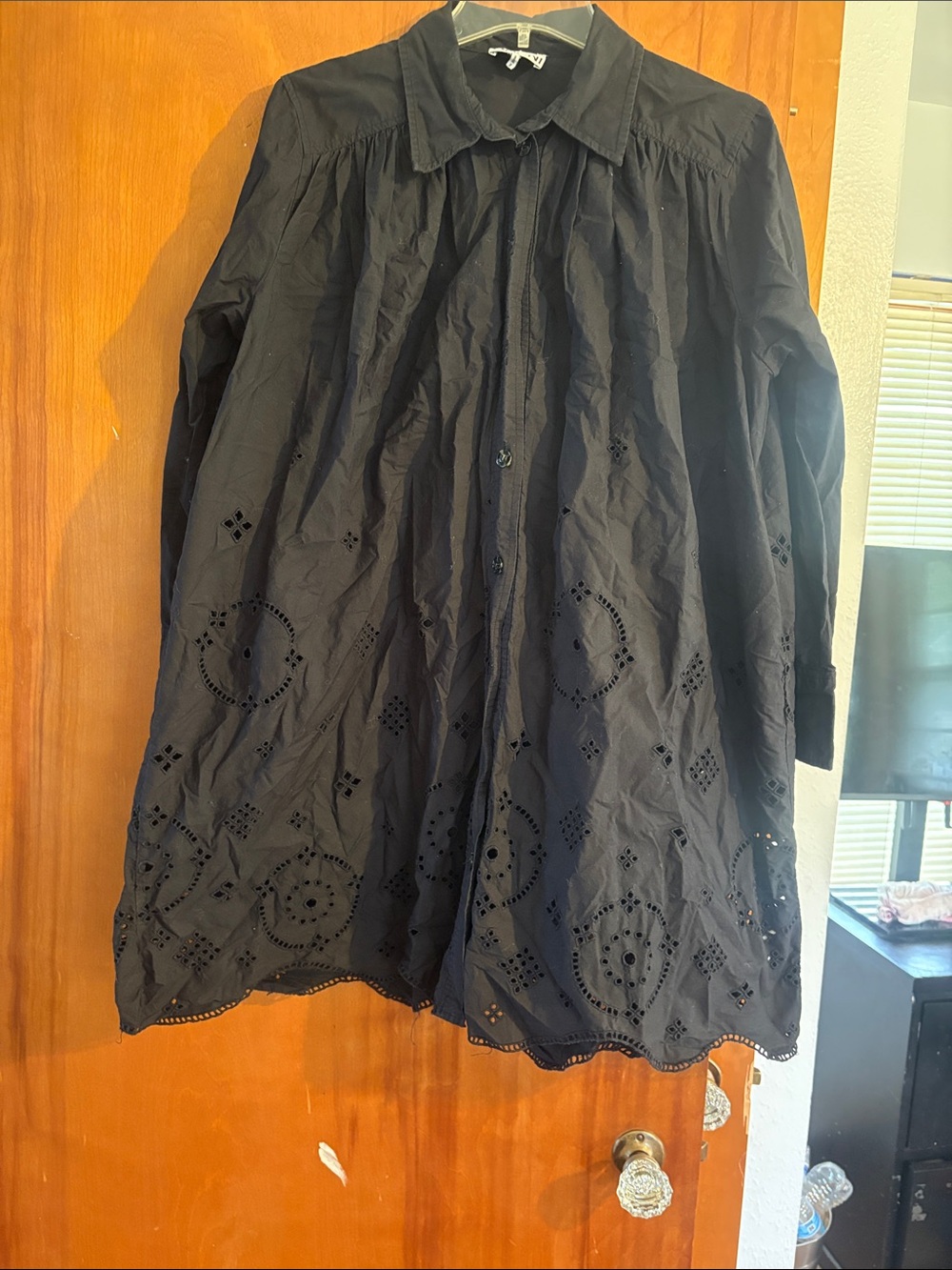 Ganni Black Eyelet Mini Dress